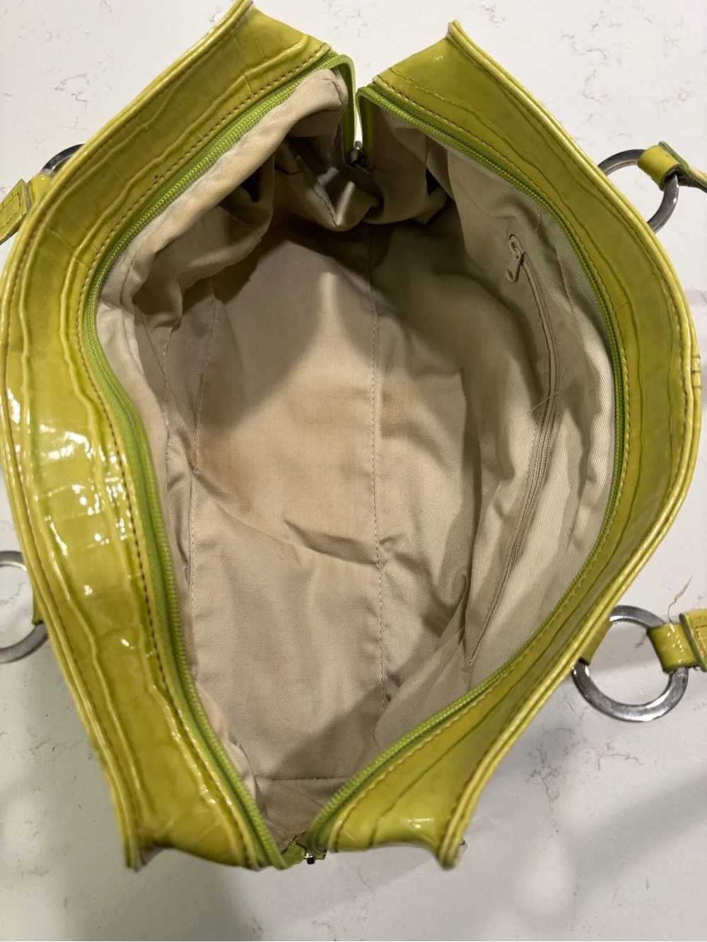 Vintage Guess Croc-Embossed Shoulder Bag in Lime